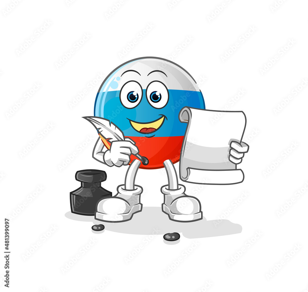 russia flag writer vector. cartoon character russia flag writer vector. cartoon character