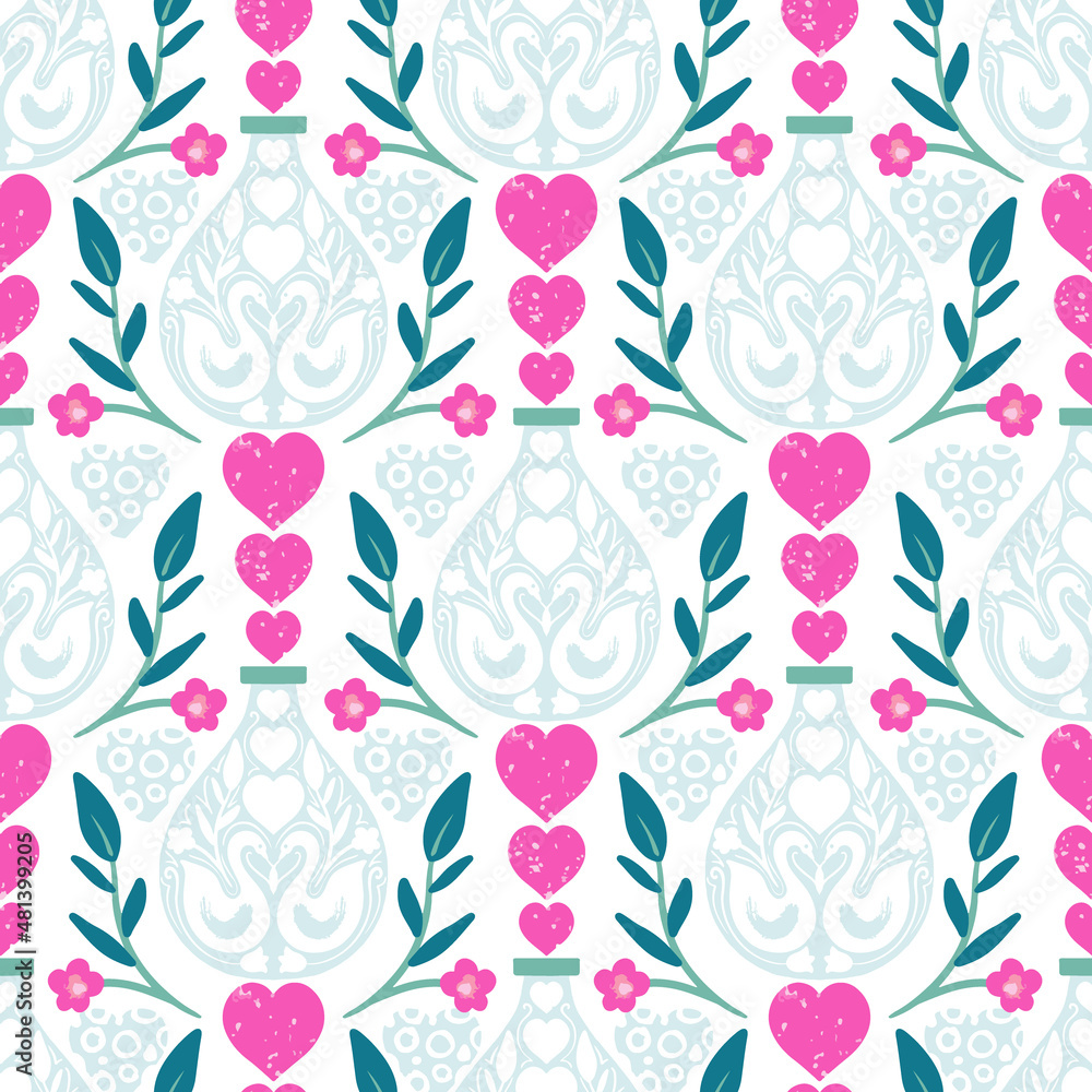 Love Valentine Swans in a Bottle vector Seamless Pattern Love Valentine Swans in a Bottle vector Seamless Pattern