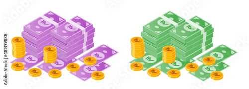 Indian Rupee Money Bundle and Coins photo