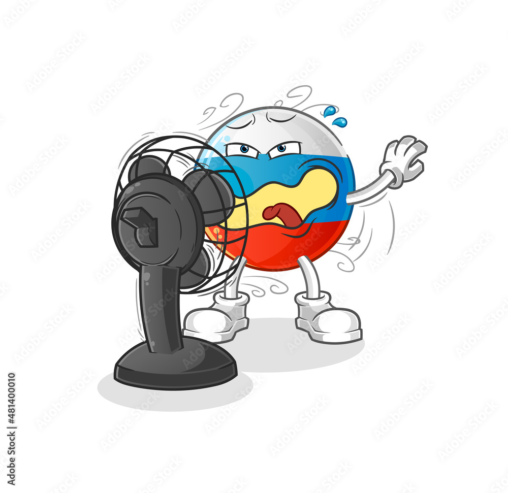 russia flag in front of the fan character. cartoon mascot vector