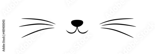 Vector flat cat heart nose. Cute cat face silhouette icon. Logo illustration isolated on white background