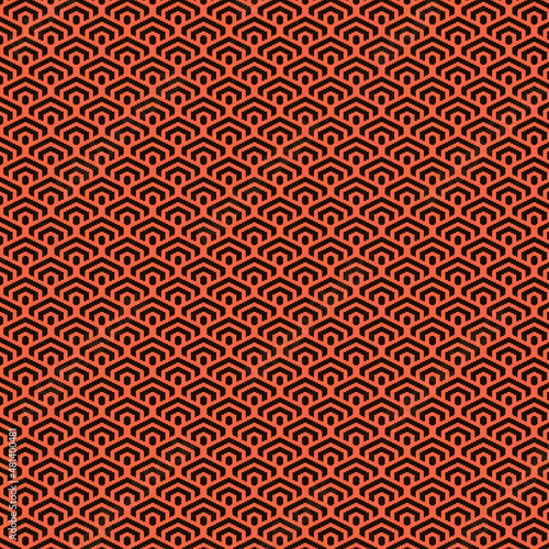 simple vector pixel art red and black seamless pattern of minimalistic geometric scaly hexagon pattern in japanese style