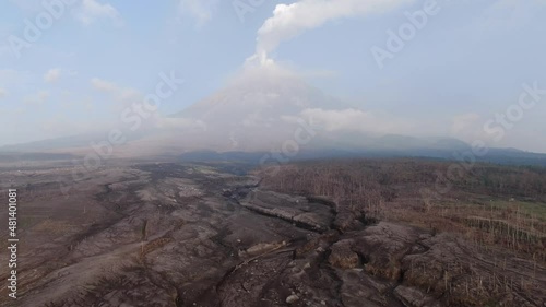 The scenery on the slopes of mount Semeru after eruption in Lumajang, East Java, Indonesia | Cinematic Aerial Footage in 4K  photo