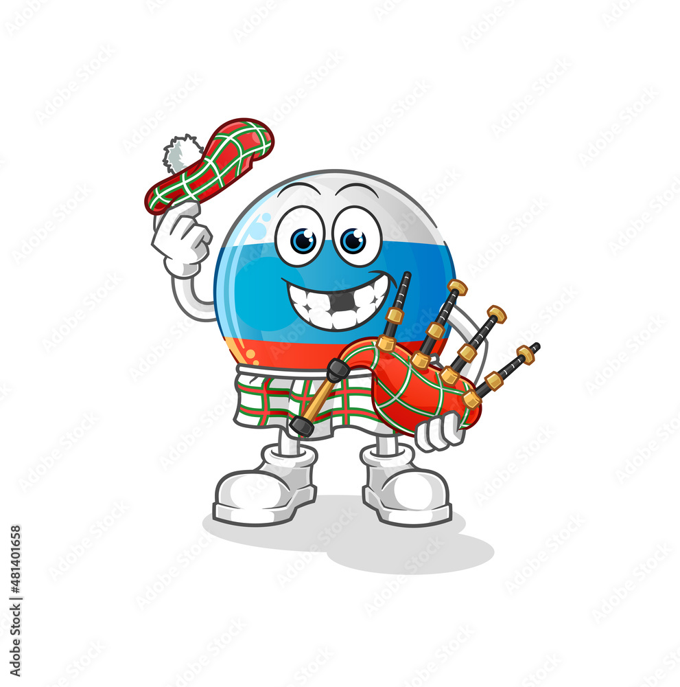 russia flag scottish with bagpipes vector. cartoon character russia flag scottish with bagpipes vector. cartoon character