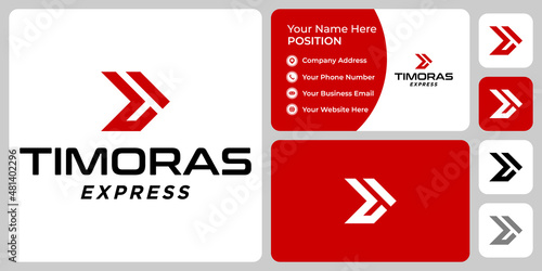 Letter T monogram express logo design with business card template.
