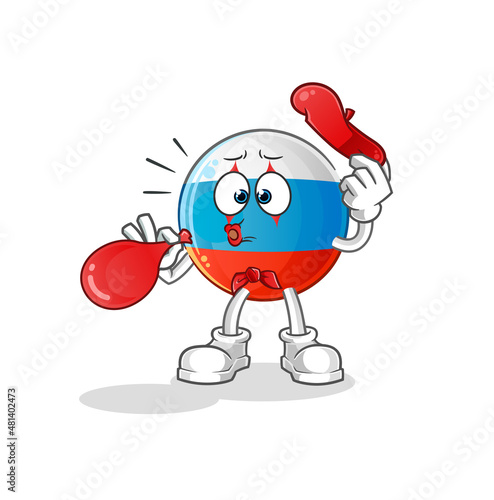 russia flag pantomime blowing balloon. cartoon mascot vector