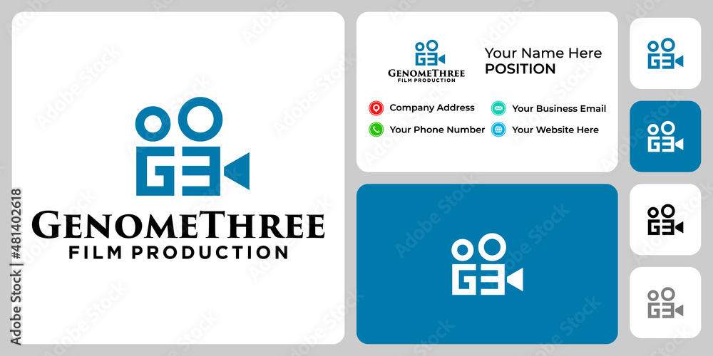 Letter G E monogram film industry logo design with business card template.