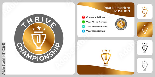 Letter T monogram trophy logo design with business card template.