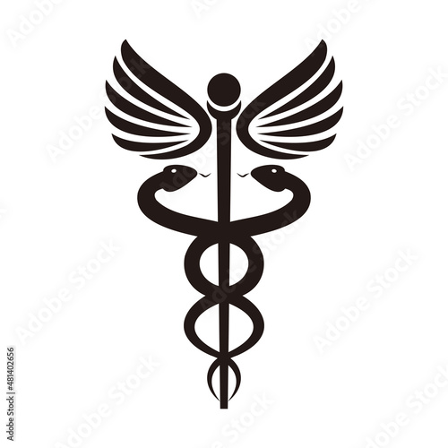 Medical or Healthcare symbol - Staff of Asclepius or Caduceus with wings icon isolated on white background