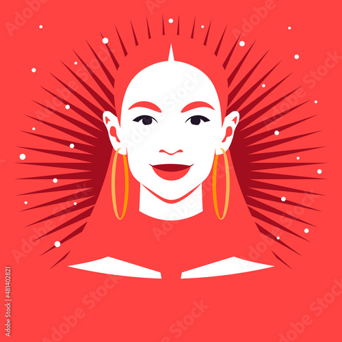 Portrait of a happy redheaded woman. Avatar of face for social media. Diversity. Vector illustration in flat style