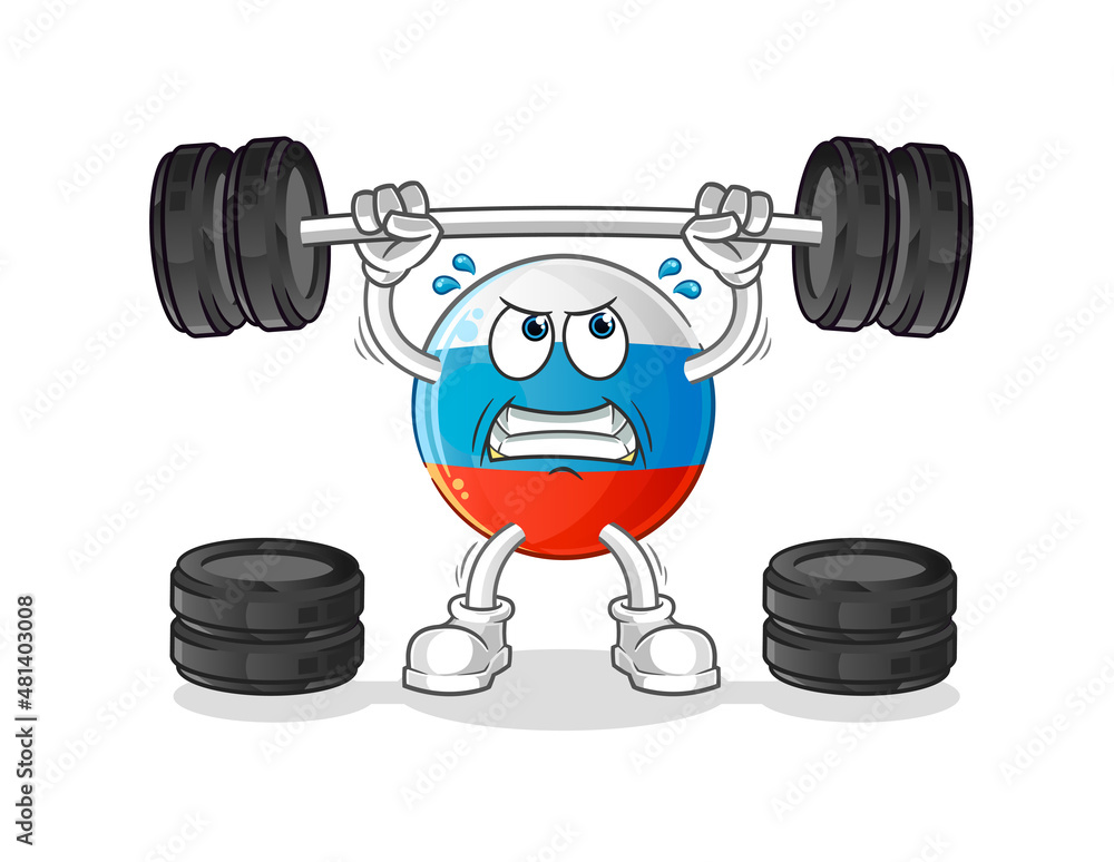 russia flag lifting the barbell character. cartoon mascot vector russia flag lifting the barbell character. cartoon mascot vector