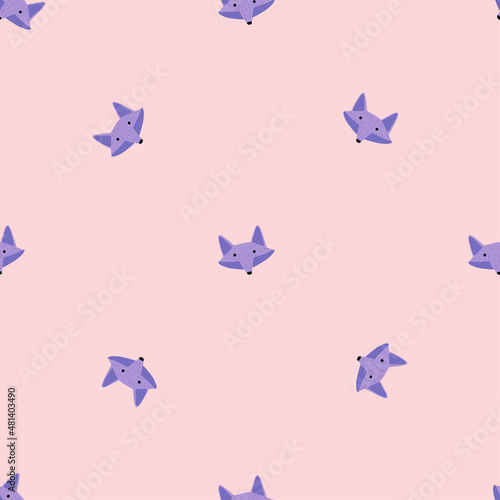 Fox pattern seamless in freehand style. Head animals on colorful background. Vector illustration for textile.