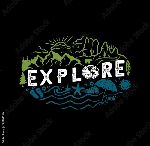 Explore The Outdoors Vintage T shirt design typography print ready template vector art