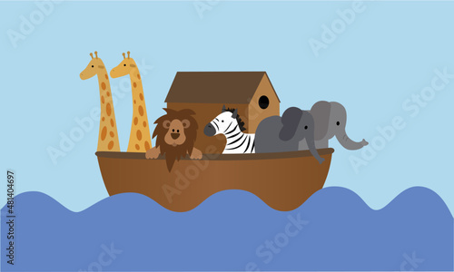 Arche Noah mit Giraffen, Löwe, Zebra und Elefanten photo