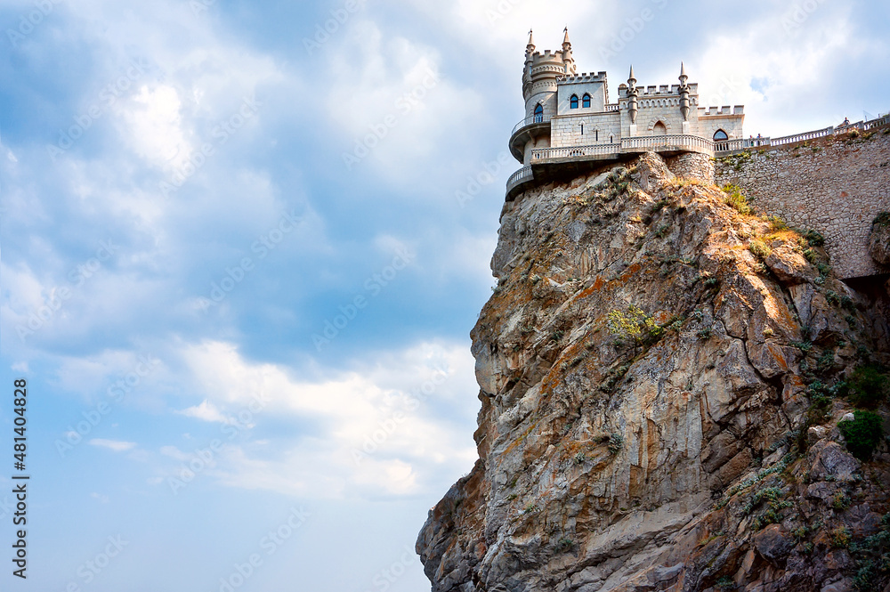 Castle of Swallow's Nest at the Black Sea coast, Crimea, Russia. Amazing view of Swallow's Nest on rock top in summer. Beautiful landscape.