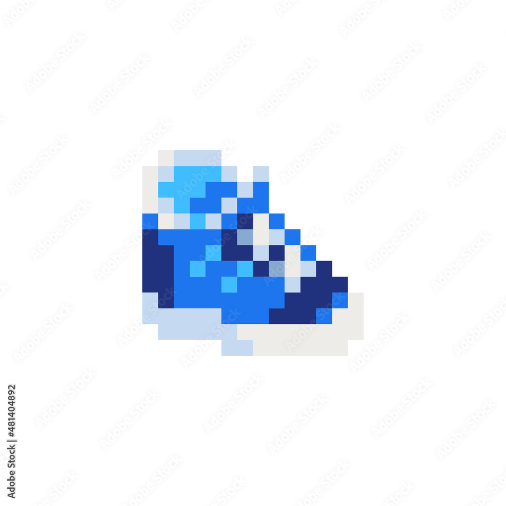 Blue sneakers pixel art icon. Design for sticker, logo, web and mobile app. Isolated vector illustration. Blue sneakers pixel art icon. Design for sticker, logo, web and mobile app. Isolated vector illustration.