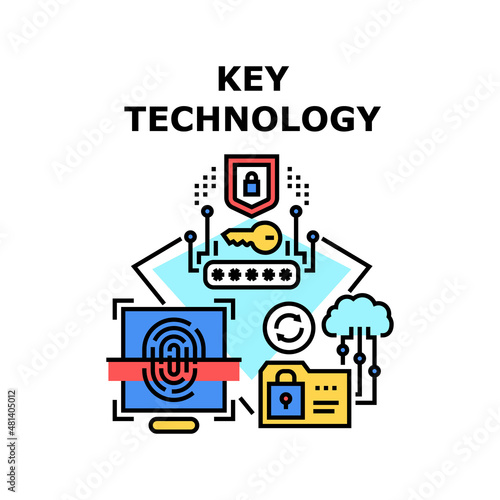 Key Technology digital lock. cyber code. data safe system. secure network vector concept color illustration