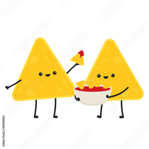 Nacho character design. Nachos on white background. sauce cup vector.
