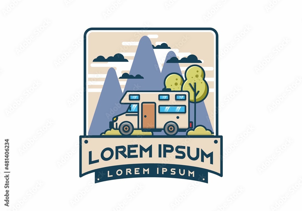 Naklejka premium Line art motorhome flat illustration