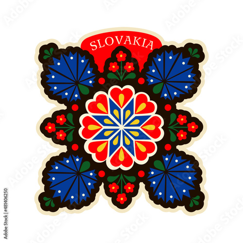 Vector mockup of magnet souvenir Traditional slovak folk ornament