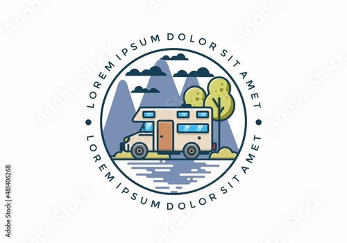 Line art motorhome flat illustration