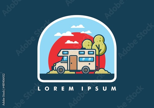 Line art motorhome flat illustration