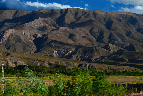 Beautiful Andean range between the villages of Humahuaca and Tilcara, Quebrada de Humahuaca, Jujuy Province, northwest Argentina photo