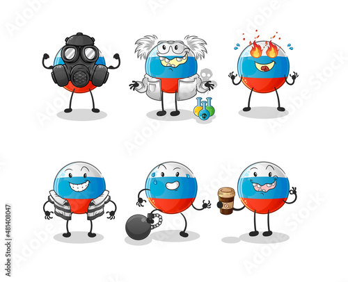 russia flag villain group character. cartoon mascot vector