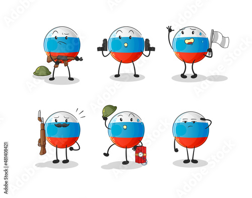 russia flag troops character. cartoon mascot vector