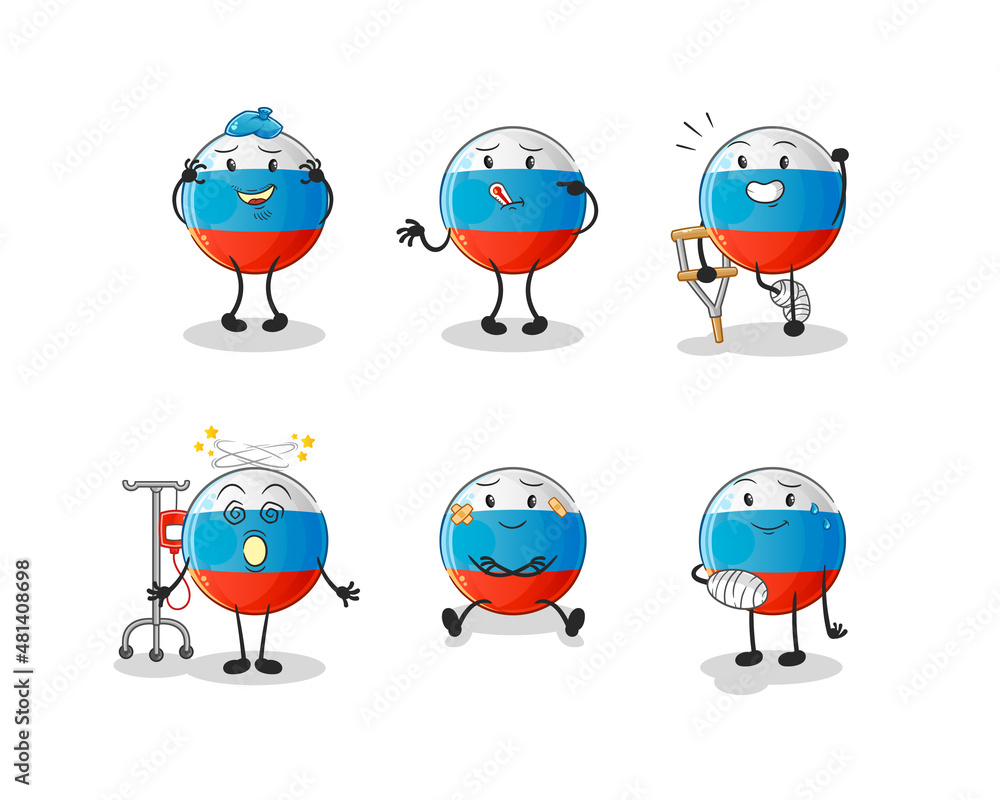 Obraz premium russia flag sick group character. cartoon mascot vector