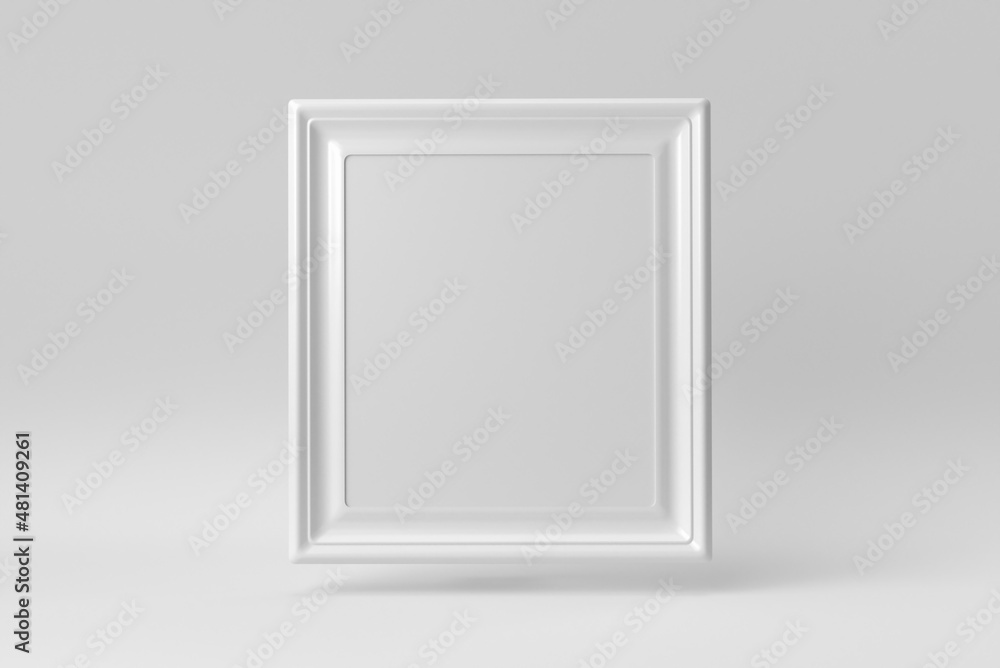 Empty white picture frame on white background. Design Template, Mock up. 3D render. Empty white picture frame on white background. Design Template, Mock up. 3D render.