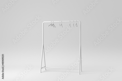 Clothing rack with hangers on white background. Design Template, Mock up. 3D render. photo