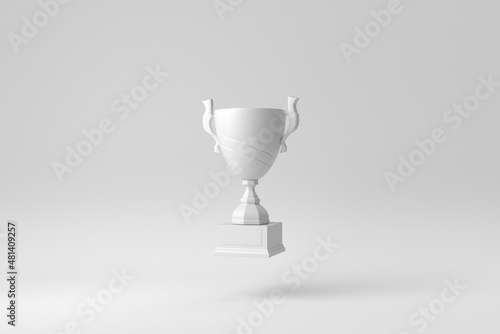 Trophy cup. Champion trophy on white background. Paper minimal concept. 3D render.