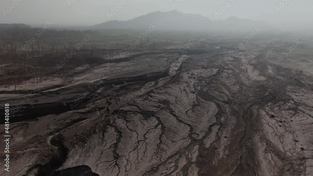 The scenery on the slopes of mount Semeru after eruption in Lumajang, East Java, Indonesia | Cinematic Aerial Footage in 4K The scenery on the slopes of mount Semeru after eruption in Lumajang, East Java, Indonesia | Cinematic Aerial Footage in 4K