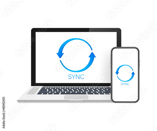 Flat icon with sync smartphone for mobile device design. Digital technology background. Information technology concept.