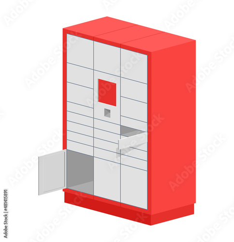 Red isometric automated parcel locker 