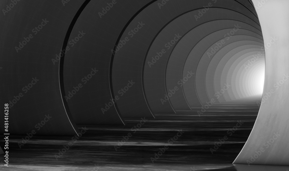 Naklejka premium Abstract dark circular tunnel. Modern Futuristic Geometric Background. 3d rendering illustration.