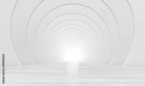 Fototapeta Naklejka Na Ścianę i Meble -  Abstract white circular tunnel. Modern Futuristic Geometric Background. 3d rendering illustration.