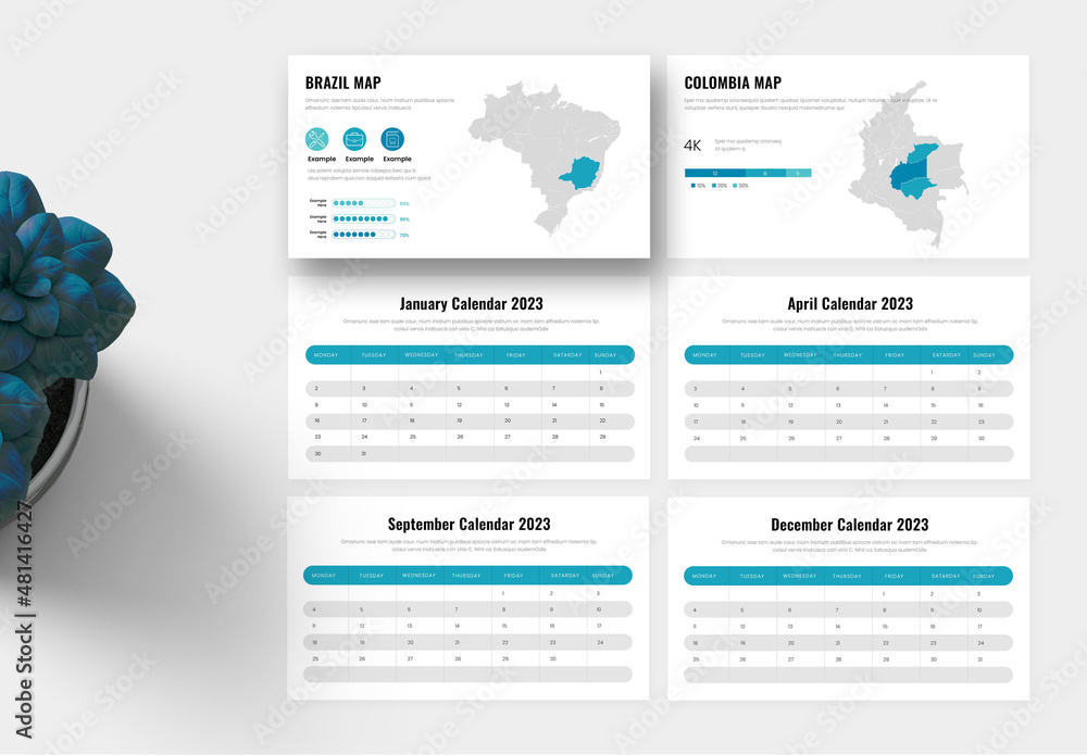 Adobe Indesign Calendar Template 2023 2023 Calendar With Map Presentation Stock Template | Adobe Stock