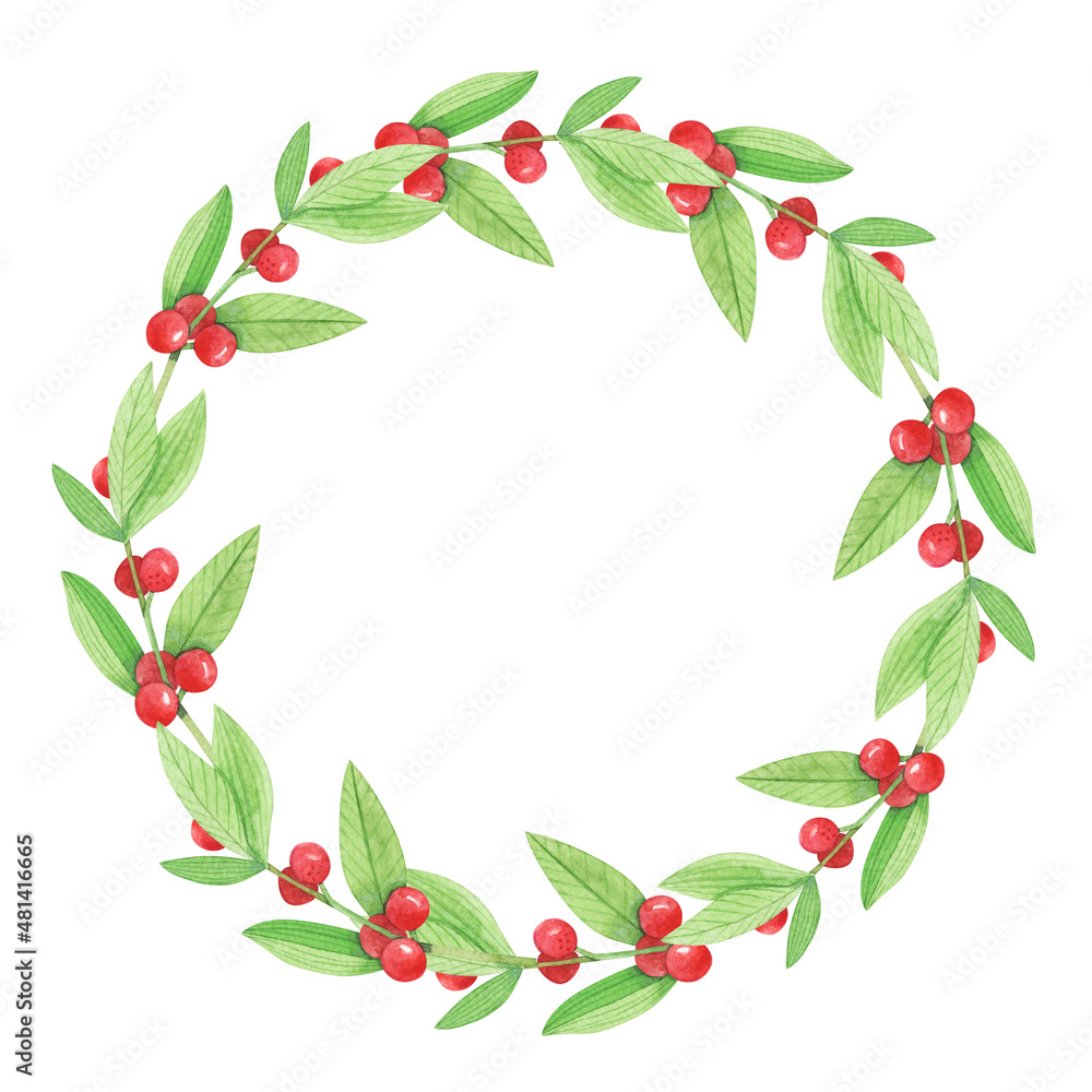 Fototapeta premium Watercolor wreath from coffee branches, hand painted isolated on a white background