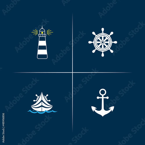 Nautical icons illustration.Vector set.
