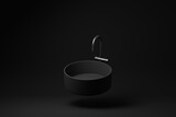 Black bathroom sink floating on black background. minimal concept idea. monochrome. 3d render.
