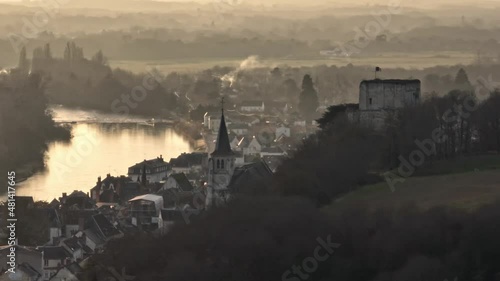 Wallpaper Mural Aerial telephoto shot of the church and castle of Montrichard in the Loire Valley, in France, during winter.
The medieval castle, church and bridge are iconic to this town. Montrichard sits in the 
 Torontodigital.ca