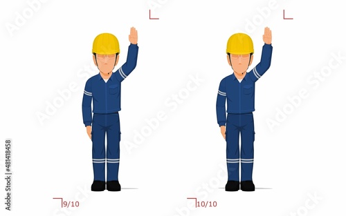 An industrial worker is raising hand