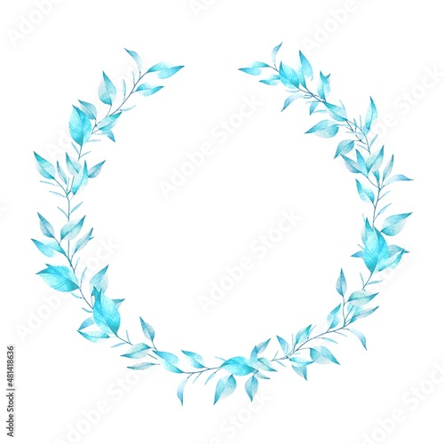 Fototapeta Naklejka Na Ścianę i Meble -  Round floral wreath for design, postcards, banners, emblems, logo. Isolated on white background.