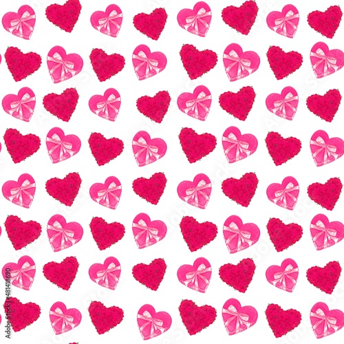 Seamless pattern with watercolor hearts. Romantic love hand drawn backgrounds texture. For greeting cards, wedding, Valentines Day.