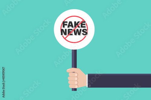 Hands holding notice boards and stop fake news vector illustration