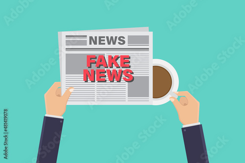 Hands holding newspapers and reading fake news vector illustration