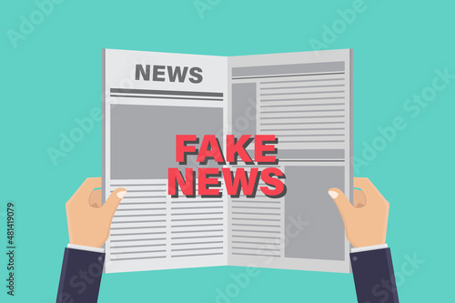 Hands holding newspapers and reading fake news vector illustration