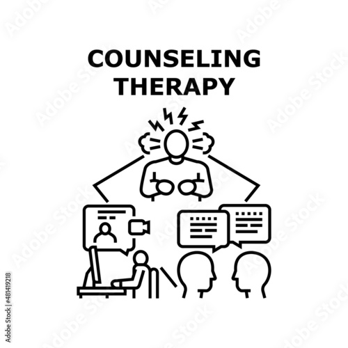 Counseling therapy psyhology mental help. psyhologist support. online session. patient advice. mind problem treatment vector concept black illustration